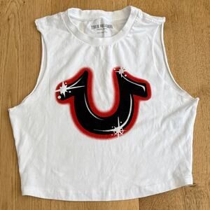 True Religion Tank Top Cropped Size S White Black Red